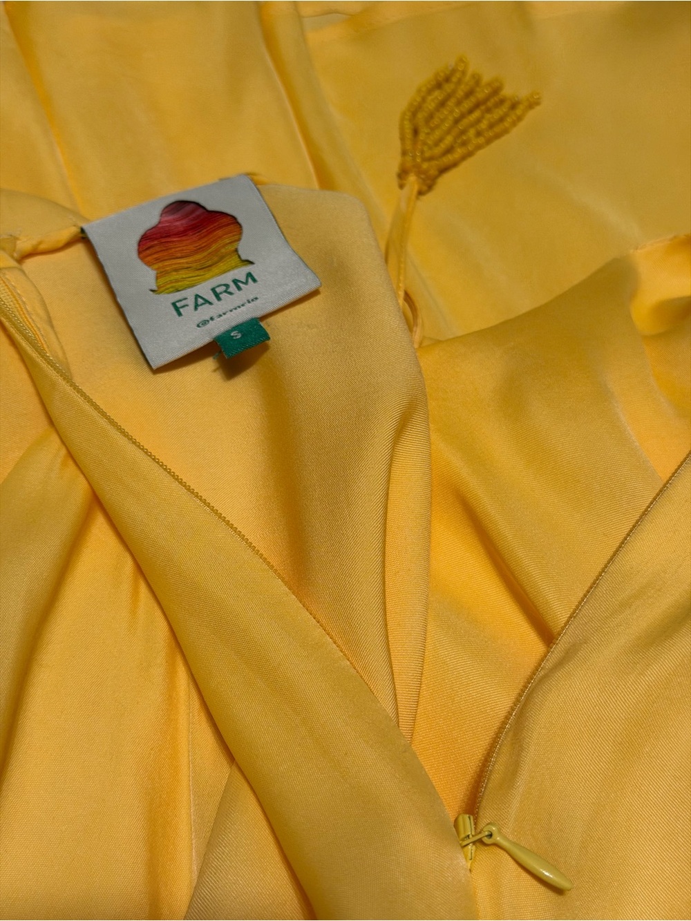 FARM Rio Yellow Cutout Midi Dress Beaded Tassels Size S - Picture 4 of 11